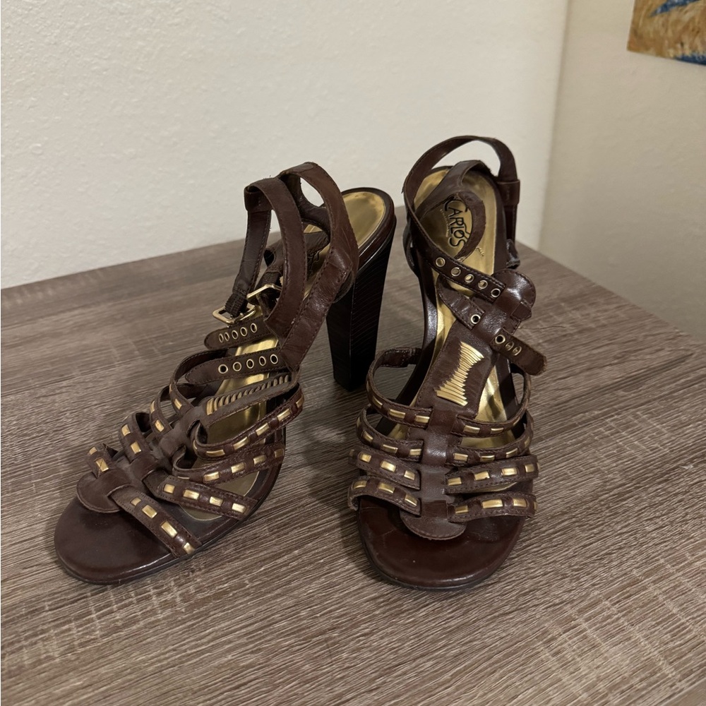 Carlos by Carlos Santana Dark Brown and Gold Heels